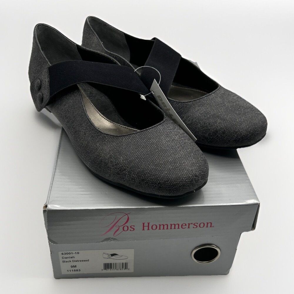 Ros Hommerson Danish Mary Jane Shoes Women's 9M Black Distressed Comfort Adj NIB